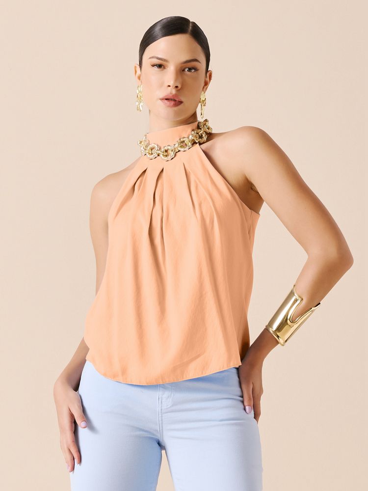 BLUSA HALTER COM PREGAS